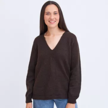 Grand pull laine col V en duvet de yack pour femme